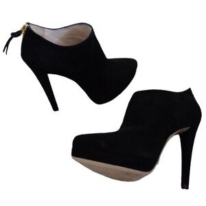 MIU MIU PRADA GOTH BLACK SUEDE PLATFORM STILETTO BOOTLET ZIPPER BACK HEELS